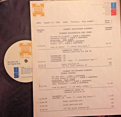 8/23/88 SOLID GOLD SCRAPBOOK PROFILES PAUL SIMON 4 INTERVIEWS & 14 TUNES - Image 1 of 2