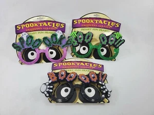 6 bicchieri Halloween Boo oo NUOVI montature glitter viola verde e nero - Foto 1 di 8