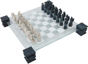 Raised Fantasy Dragon Glass Chess Set With Corner Towers 43cm New in Box - Picture 1 of 6