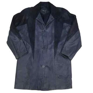 Vintage 90's Pelle New York Milano Womens S Blue Suede Leather Jacket Snake Skin - Picture 1 of 9