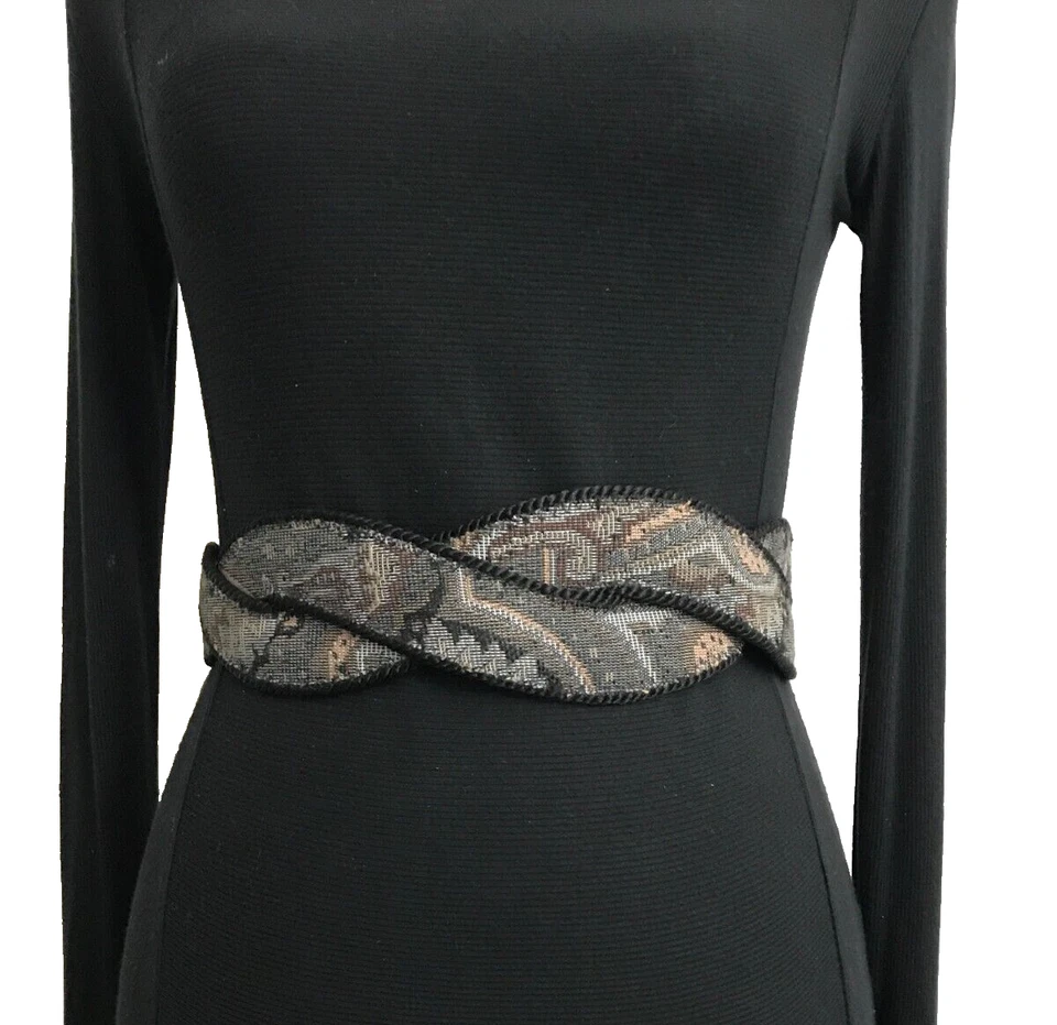 Cinto Ann Taylor XS-S Preto Cinza Marrom Antigo Floral Tapeçaria Redemoinho Largo Clássico - Imagem 1 de 4