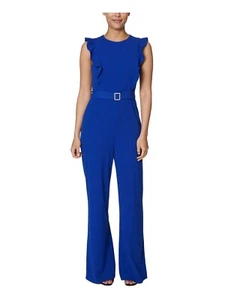 NWT BETSEY JOHNSON Womens Blue Ruffled Belted Wide Leg Jumpsuit Petites 6P - Picture 1 of 3