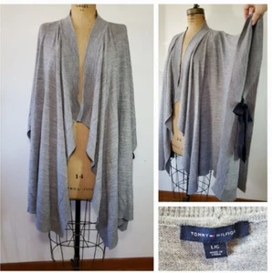 Tommy Hilfiger Gr. L Poncho Strickjacke Pullover Achselzucken Binder Schalkragen vorne offen - Bild 1 von 8