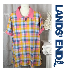 Lands' End Womens Multicolor Plaid Short Sleeve 100 % Cotton Polo Golf Shirt 2X - Bild 1 von 6