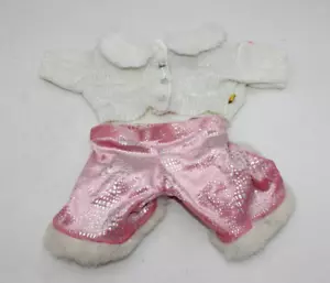 Pantalones de fantasía Build a Bear de terciopelo rosa puños blancos suéter talla estándar plateado - Imagen 1 de 6
