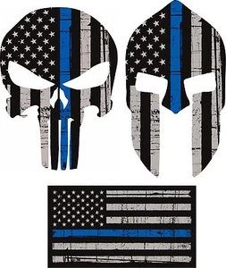 Punisher Skull American Flag Spartin Blue Line Kit Decal Sticker Graphic USA JDM - Picture 1 of 1