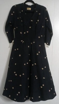 Vestido Vintage R&K Originals Negro Tafetán Manga 3/4 Modesto Retro Años 50 Rockabilly Foto 1 de 4