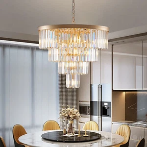 24" Luxury K9 Crystal Chandelier Light 4-Tier Modern Ceiling Pendant LED Fixture - Picture 1 of 10