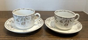 Alfred MEAKIN WESTMEATH BROWN Floral Tulip Transferware Tea Cup Saucer Set of 2 - Picture 1 of 22