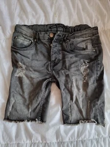 Mens Brave Soul Grey Ripped Denim Shorts Medium 34 Waist Great Condition - Picture 1 of 6