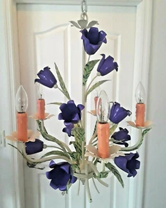 ITALY TOLE STYLE COLOR VIOLET Garden FLOWERS 5 light BEIGE Chandelier PLUGINOP  - Picture 1 of 9