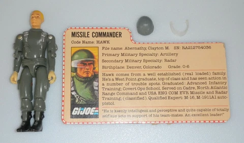 1982 GI Joe Hawk v1 Straight Arm Figure Clear Visor & File Card *100% Complete Cover