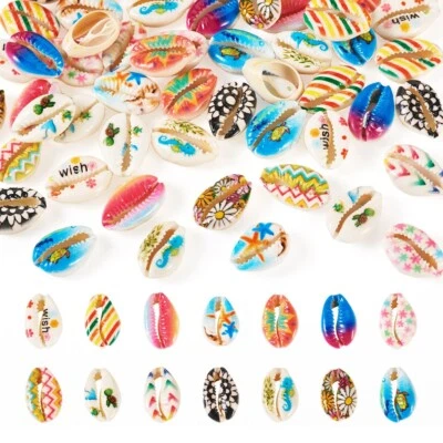56Pcs Colorful No Hole Undrilled Printed Cowrie Shell Beads 17.5~22x12~14.5mm - Image 1 of 4