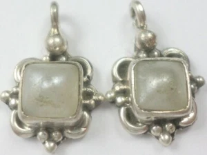 2 Sterling Silver 925 White Gray MOP Pearl Square Settings Charm Earring Pendant - Picture 1 of 12