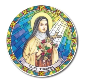 SAINT THERESA DOUBLE SIDED STAINED GLASS EFFECT SUN CATCHER WINDOW DOOR STICKER - Picture 1 of 1