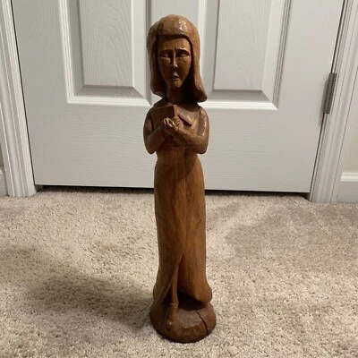 Antigua estatua popular espeluznante monja religiosa tallada en madera burl tallada 17" Foto 1 de 4