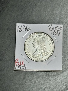 Moneda tipo 25c busto tapado 1836 AU - BU sin circular MS+ EE. UU. (Raw16908) - Imagen 1 de 2