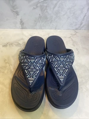 NEW Crocs Womens Wedge Sandals 9 Blue Monterey Diamante Flip Flop EBC25 - Image 1 of 4