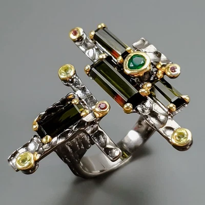 Fine Art ring 8 ct+ Natural Tourmaline Ring 925 Sterling Silver Size 9 /R425315 - Image 1 of 4