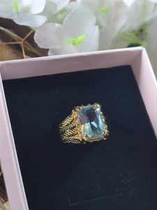 Sterling 925 Hand Created Claw-Slice Blue Topaz Ring Size 8 Custom Design  - Picture 1 of 13