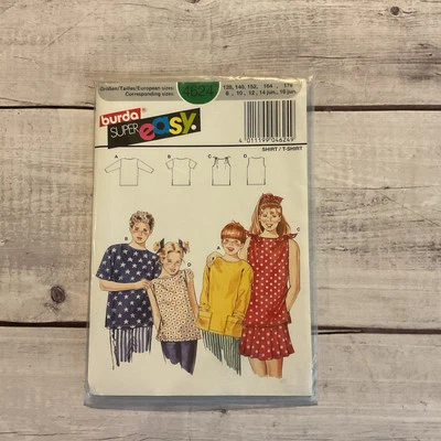 Burda 4624 Sewing Pattern Shirt Top Sleeve Options Child Unisex Size 8-16 UNCUT - Image 1 of 2