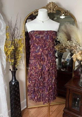 Vestido Falda Ralph Lauren Black Label 100% Estampado Seda Sin Tirantes Volantes Talla 6 Foto 1 de 4