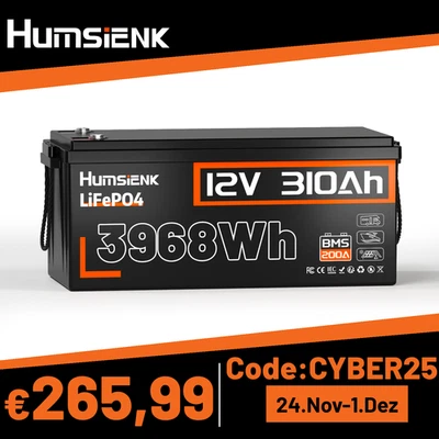 HUMSIENK LiFePO4 300Ah 12V Lithium Batterie 310Ah 200A BMS für Off-Grid Wohnmobil Marine