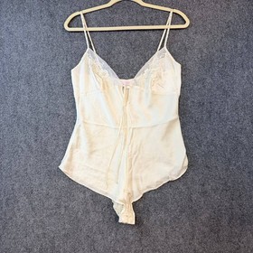 Vintage Victoria&rsquo;s Secret Lace Teddy Bodysuit Cream Spaghetti Strap Size L
