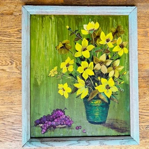 Yellow Flowers Still Life Floral Painting Signed Mary Mateo 1973 - Picture 1 of 4