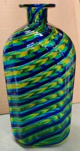 Handblown Murano Art Glass Blue & Green Ribbon Stripes By Oggetti of Italy - Picture 1 of 12