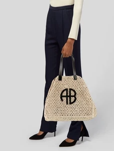 Anine Bing große Rio Beuteltasche Tasche in natürlichem hellbraunem Raffiastroh Ledergriff gebraucht, in einwandfreiem Zustand - Bild 1 von 7