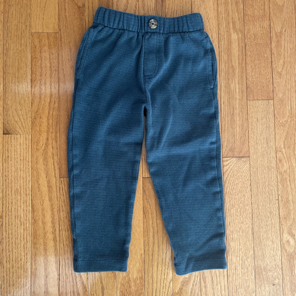 HANNA ANDERSSON BLUE GREEN GINGHAM PULL ON  JACQUARD KNIT PANTS 100 4 - Image 1 of 4