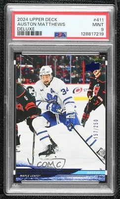 2024-25 Upper Deck Series 2 Deluxe 157/250 Auston Matthews #411 PSA 9 MINT - Image 1 of 3