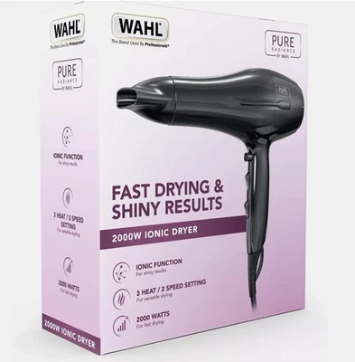 Wahl Pure Radiance Ionic Hair Dryer 2000W With Cool Shot Button Black - ZY129