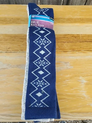Nwt Hue Brand Knee High Womans Socks Sz 4-10, Navy And Cream Tones, Winter Socks - Image 1 of 4