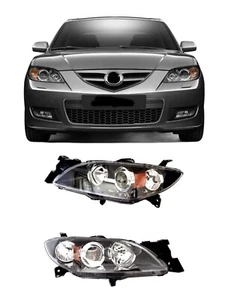 For 04 09 Mazda 3 Sedan Black Headlights Set Lens Lamps Left Right LH RH Pair 4D - Picture 1 of 8
