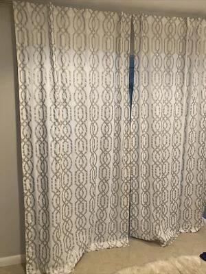 Envogue Cotton Geometric Design Silver Curtains Set Of 2 Panels 50x93 Each - Image 1 of 4