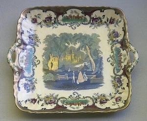 Antikes Leeds Keramik Tablett - handbemalte Goldakzente - 1934 Creamware - Bild 1 von 2