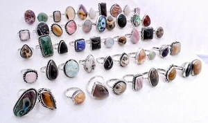 Jasper & Mix Gemstone 925 Sterling Silver Plated Wholesale Bohemian Lot Rings - Picture 1 of 3