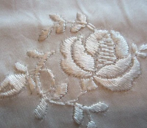 50cm x 90cm Embroidered White Rose Vintage Satin Wedding Dress Fabric 1960s  - Picture 1 of 6
