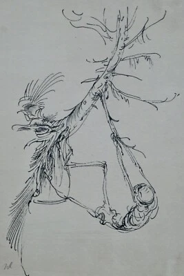 A. Paul Weber, Original Lithographie, signiert, Tod zieht einen Baum hinab - Bild 1 von 4