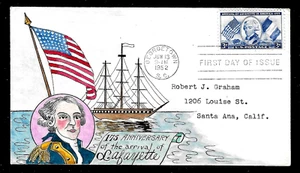 1010 3c Stamp (1952) 175TH ANNIVERSARY OF LAFAYETTE FDC HD/HP BY WILLIAM WRIGHT - Picture 1 of 1