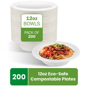 Disposable Paper Bowls Compostable Microwave Safe Bagasse Bowls 12oz,200CT - FPN - Picture 1 of 9