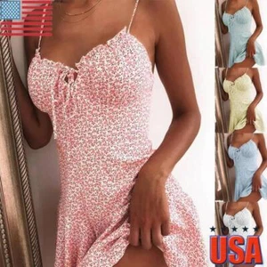 Para mujeres Floral Boho Sexy Vestido de Verano con Correas Damas Vacaciones Playa Mini Vestido Soltero - Imagen 1 de 10