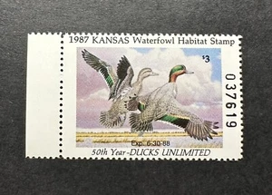 WTDstamps - 1987 KANSAS - LotP - State Duck Stamp - Mint OG NH - Picture 1 of 2