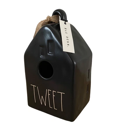 Rae Dunn Artisan Collection Magenta Tweet Cermaic Black Birdhouse Ceramic Decor Cover