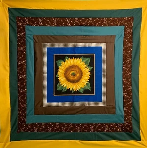 Inspiring Autumn SUNFLOWER Baby Quilt Top 41" sq. - Picture 1 of 2