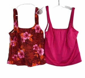 Lands End Tankini Swimsuit Tops Lot Of 2 Size 14 Pink Floral Swim Beach Vacation - Picture 1 of 13