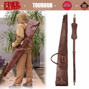 Tourbon Leather Shotgun Case Soft Padded Carry Full Zip Bag Ammo Storage Pouch - Picture 1 of 24