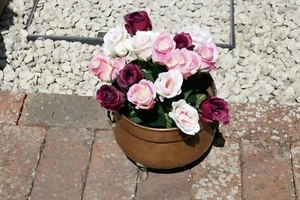 Vintage Copper Planter Pot Patio Flower Display Tub Brass Handles + Feet 1980s - Picture 1 of 12